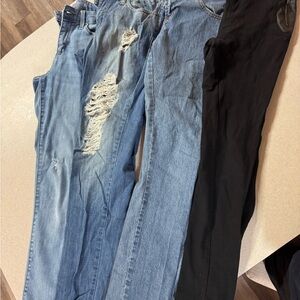 Three Pair Jeans Bundle - Distressed Light & Classic Blue + Black Legging